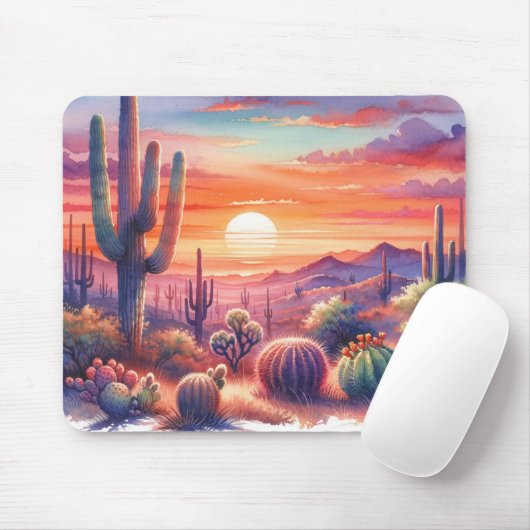 Wüste Sonnenuntergang Glühen Wasserfarbe Südwesten Mousepad (Mit Mouse)