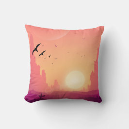 Wüste Sonnenuntergang mit Vögeln - Naturlandschaft Kissen