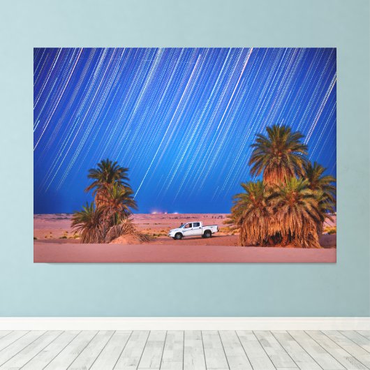 Wüste-Star-Trails: Palm Trees & Lieferwagen Truck Leinwanddruck (Insitu (Holzboden))