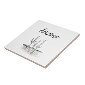 Wüste Südwestkaktus Arizona Schwarz-weiß Fliese (Seite)