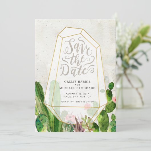 Wüste Sukkulent Save the Date - Stone (Stehend Vorderseite)