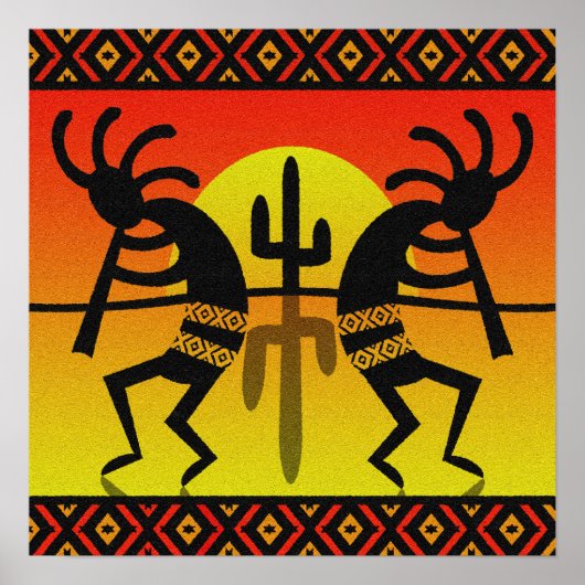 Wüste Sun Cactus Southwest Kokopelli Wall Art Poster (Vorne)