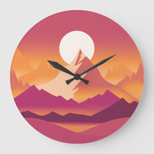 Wüste Sun Mountain Peaks Landschaftsbild Illustrat Große Wanduhr (Vorderseite)