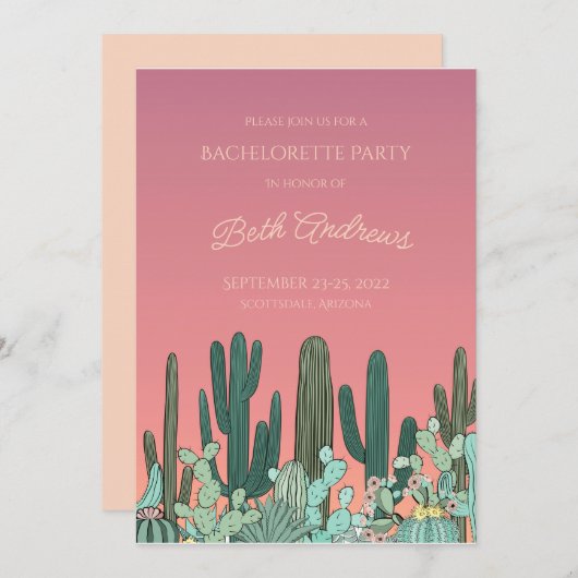 Wüste Sunset Cactus Bachelorette Einladung (Vorne/Hinten)