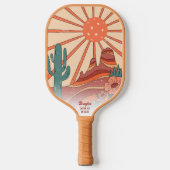 Wüste Sunset Cactus Mesa Gebirge Custom Text Pickleball Schläger (Vorderseite)
