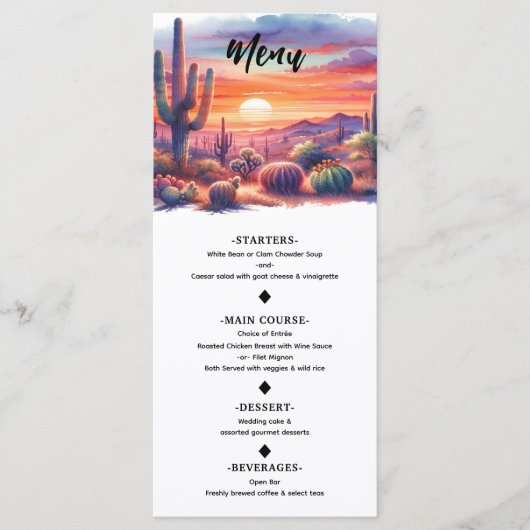 Wüste Sunset Glow Wasserfarbe Southwest Menü Menükarte (Vorderseite)