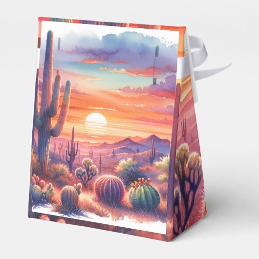 Wüste Sunset Glow Wasserfarbe Südwestliche Hochzei Geschenkschachtel (Rückseite)