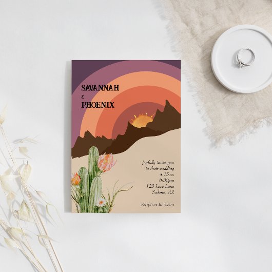 Wüste Sunset Hochzeit in Urlaubsort Einladung