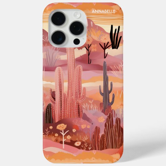 Wüste Sunset Modern Cactus Personalisiert Name Case-Mate iPhone Hülle (Rückseite)
