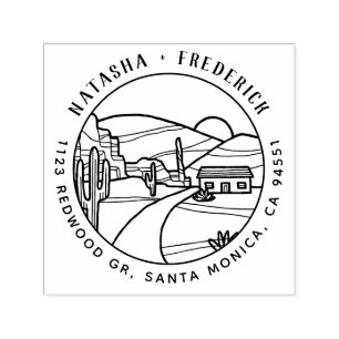 Wüste Sunset   Rustikale Kaktus Runde Rücksendeadr Permastempel