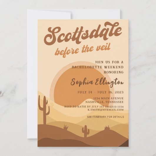 Wüste Sunset Scottsdale Bachelorette Itinerary im Einladung (Vorderseite)