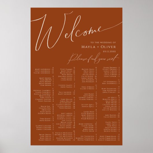 Wüste | Terracotta Alphabetische Sitzplätze Poster (Vorne)