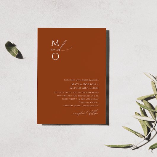 Wüste | Terracotta Monogram Wedding Einladung