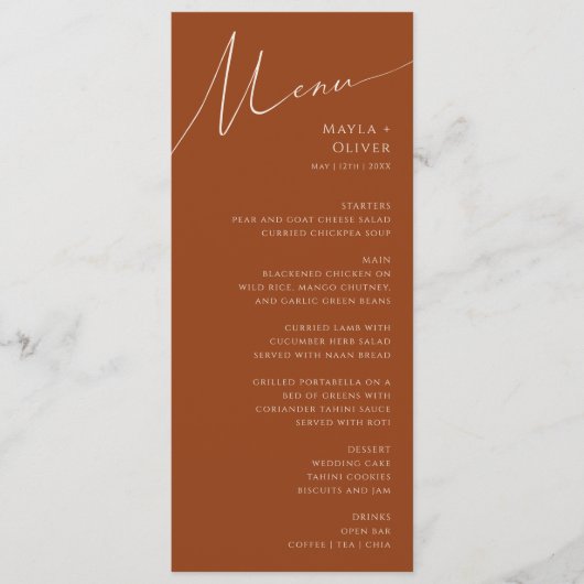 Wüste | Terracotta Wedding Dinner Menu Menükarte (Vorderseite)