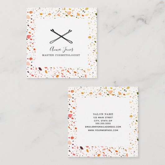 Wüste Terrazzo Muster Bobby Buttone Hair Stylist Quadratische Visitenkarte (Vorne/Hinten)