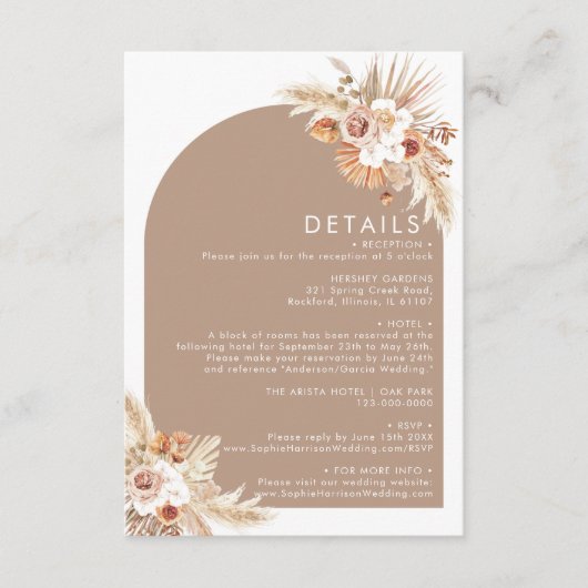 Wüste Trockene Blume Arch Pampas Terracotta Detail Begleitkarte (Vorderseite)