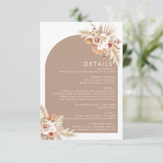 Wüste Trockene Blume Arch Pampas Terracotta Detail Begleitkarte (Stehend Vorderseite)