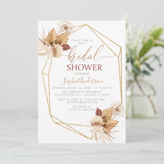 Wüste Tropical Boho Pampas Grass Brautparty Einladung (Stehend Vorderseite)