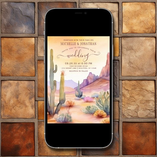 Wüste und Kakteen in einer Hochzeit Einladung