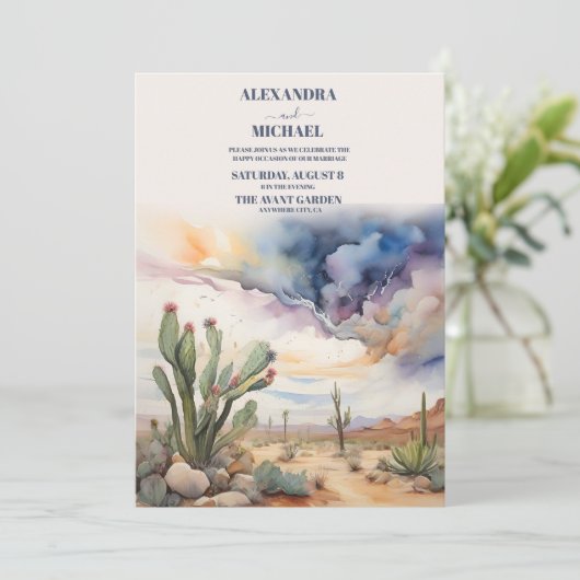 Wüste und Kakteen Wedding Einladung (Stehend Vorderseite)
