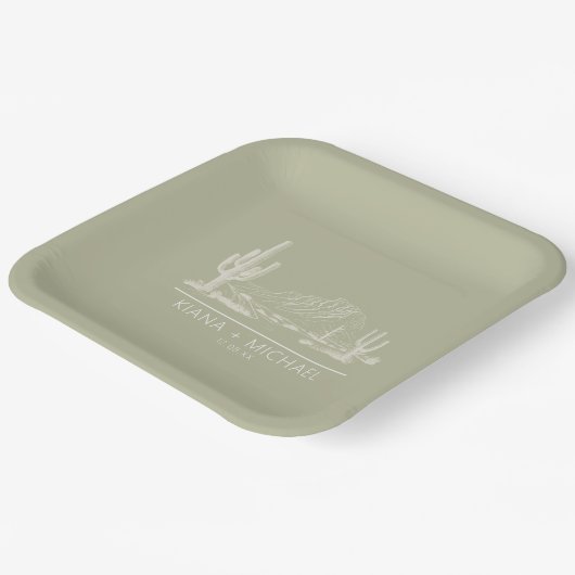 Wüste Vibes Wedding Landscape Sage Green ID1019 Pappteller (Gewinkelt)