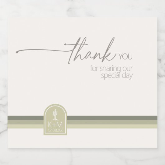 Wüste Vibes Wedding Vielen Dank Sage Green ID1019 Schaumweinetikett (Einzelnes Label)