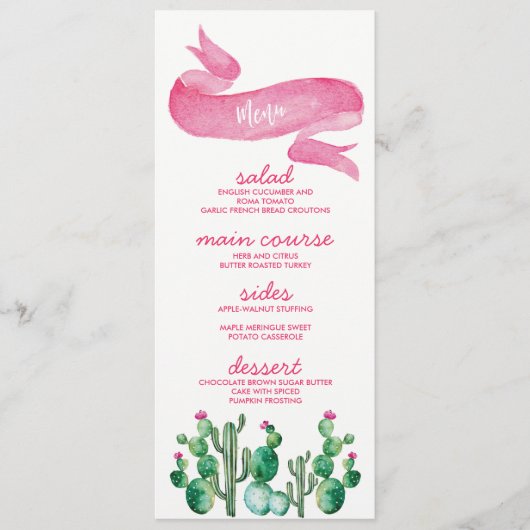 Wüste Watercolor Wedding Menu Cards Menükarte (Vorderseite)