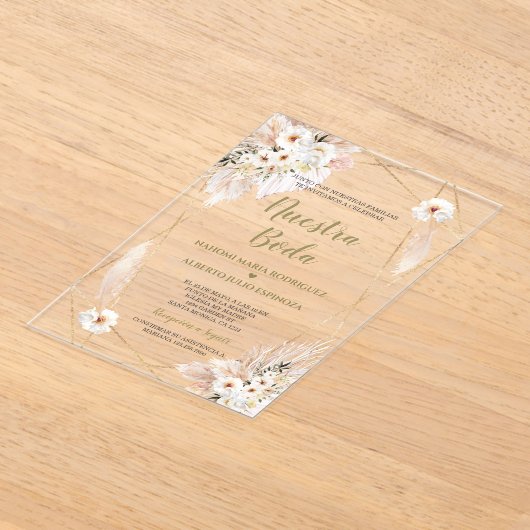 Wüste Weißer Rosen Gold Nuestra Boda Acryleinladungen (Ablage )