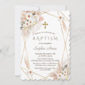 Wüste White Roses Pampas Grass Girl Taufe Einladung (Vorderseite)