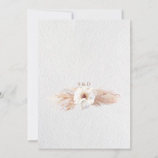Wüste White Roses Pampas Grass Gold Hochzeit Einladung (Rückseite)