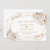Wüste White Roses Pampas Grass Gold Hochzeit Save The Date (Vorne/Hinten)