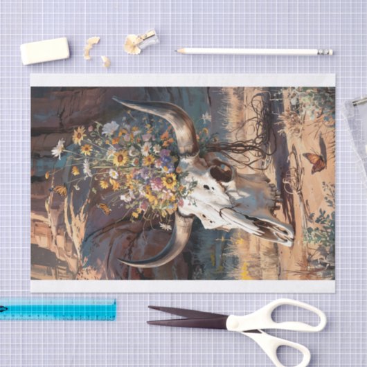 Wüste Wildblume Skull, Südwestthema Seidenpapier (Handwerk)