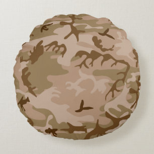 Wüsten-Beige-Braun-Grün-Tarnung Rundes Kissen