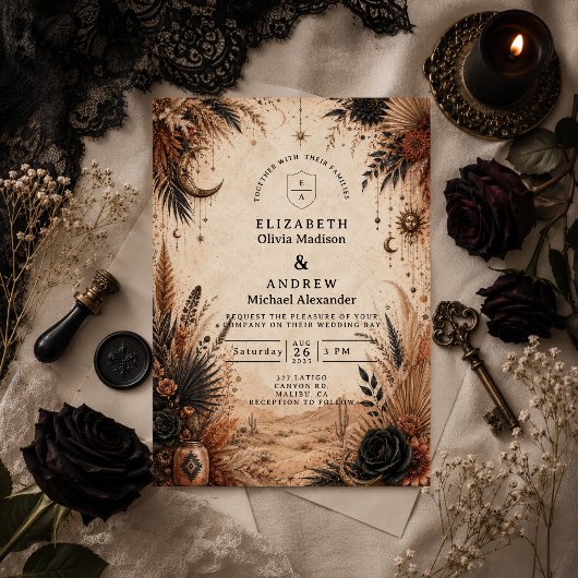 Wüsten-Boho-Goth-Hochzeit Einladung