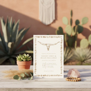 Wüsten-Boho-Kuhschädel-Hochzeit Einladung