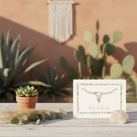 Wüsten-Boho-Kuhschädel-Hochzeitsdetails Begleitkarte