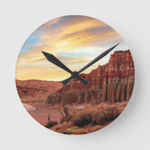 Wüsten-Canyonuhr Südwest-Sonnenuntergangskunst Runde Wanduhr