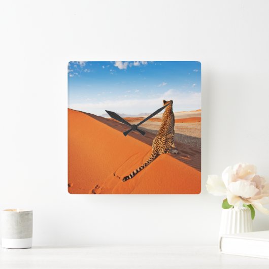 Wüsten | Cheetah Savannah Wüste Quadratische Wanduhr (Zuhause)