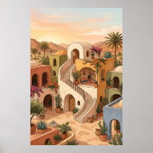 Wüsten-Dorf-Sonnenuntergang-Kunst - Boho-farbige H