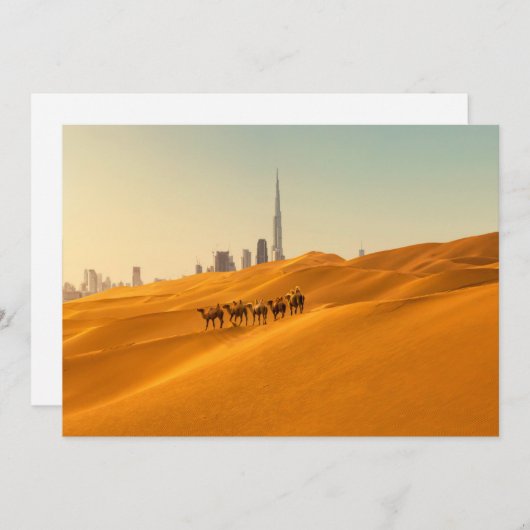 Wüsten | Dubais Skyline-Ansicht mit Kameln Dankeskarte (Vorne/Hinten)