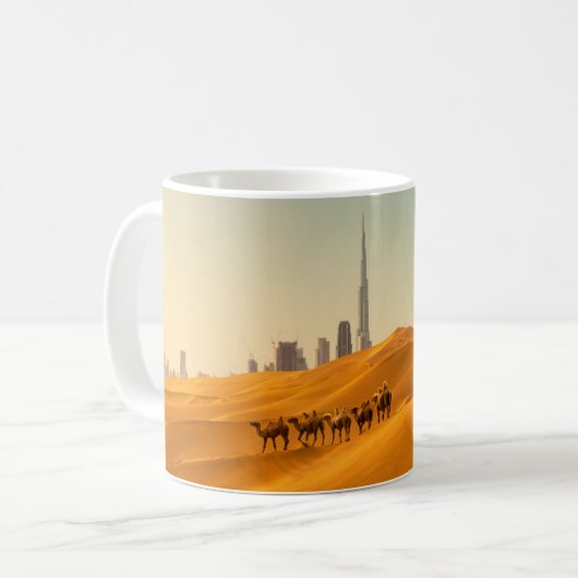 Wüsten | Dubais Skyline-Ansicht mit Kameln Kaffeetasse (Vorderseite Links)
