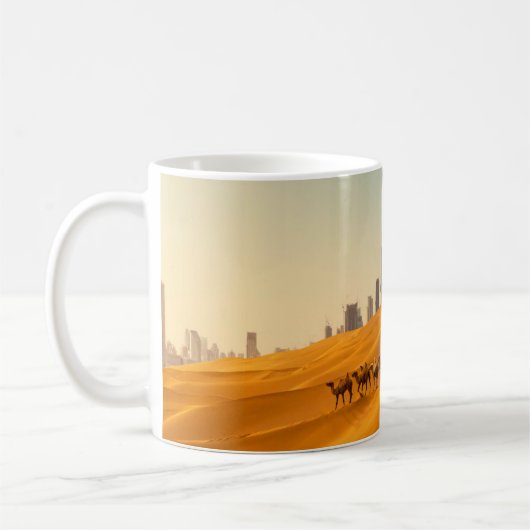 Wüsten | Dubais Skyline-Ansicht mit Kameln Kaffeetasse (Links)