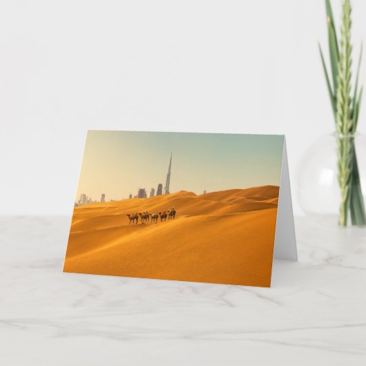 Wüsten | Dubais Skyline-Ansicht mit Kameln Karte (Vorderseite)