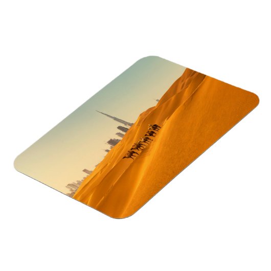 Wüsten | Dubais Skyline-Ansicht mit Kameln Magnet (Linke Seite)