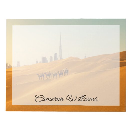 Wüsten | Dubais Skyline-Ansicht mit Kameln Notizblock (Vorderseite)