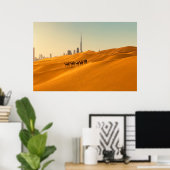 Wüsten | Dubais Skyline-Ansicht mit Kameln Poster (Heimbüro)