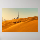 Wüsten | Dubais Skyline-Ansicht mit Kameln Poster (Vorne)