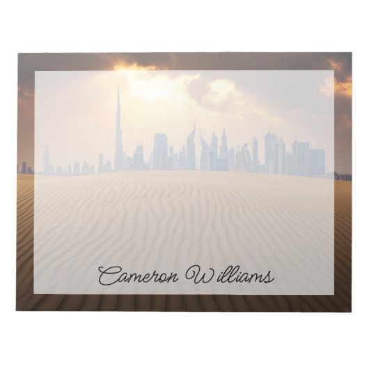 Wüsten | Dubais Skyline View von Sand Dune Notizblock (Vorderseite)