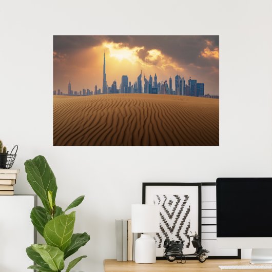 Wüsten | Dubais Skyline View von Sand Dune Poster (Heimbüro)