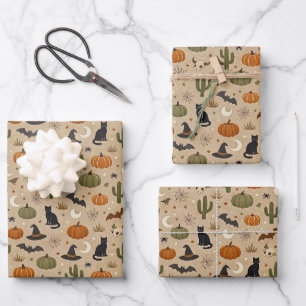 Wüsten-Grüner-Kaktus-Halloween  Geschenkpapier Set